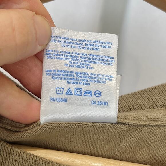 TRADER JOES Gildan Long Sleeve T Shirt Cropped Roll Hem Cotton Brown Green S - Picture 7 of 8